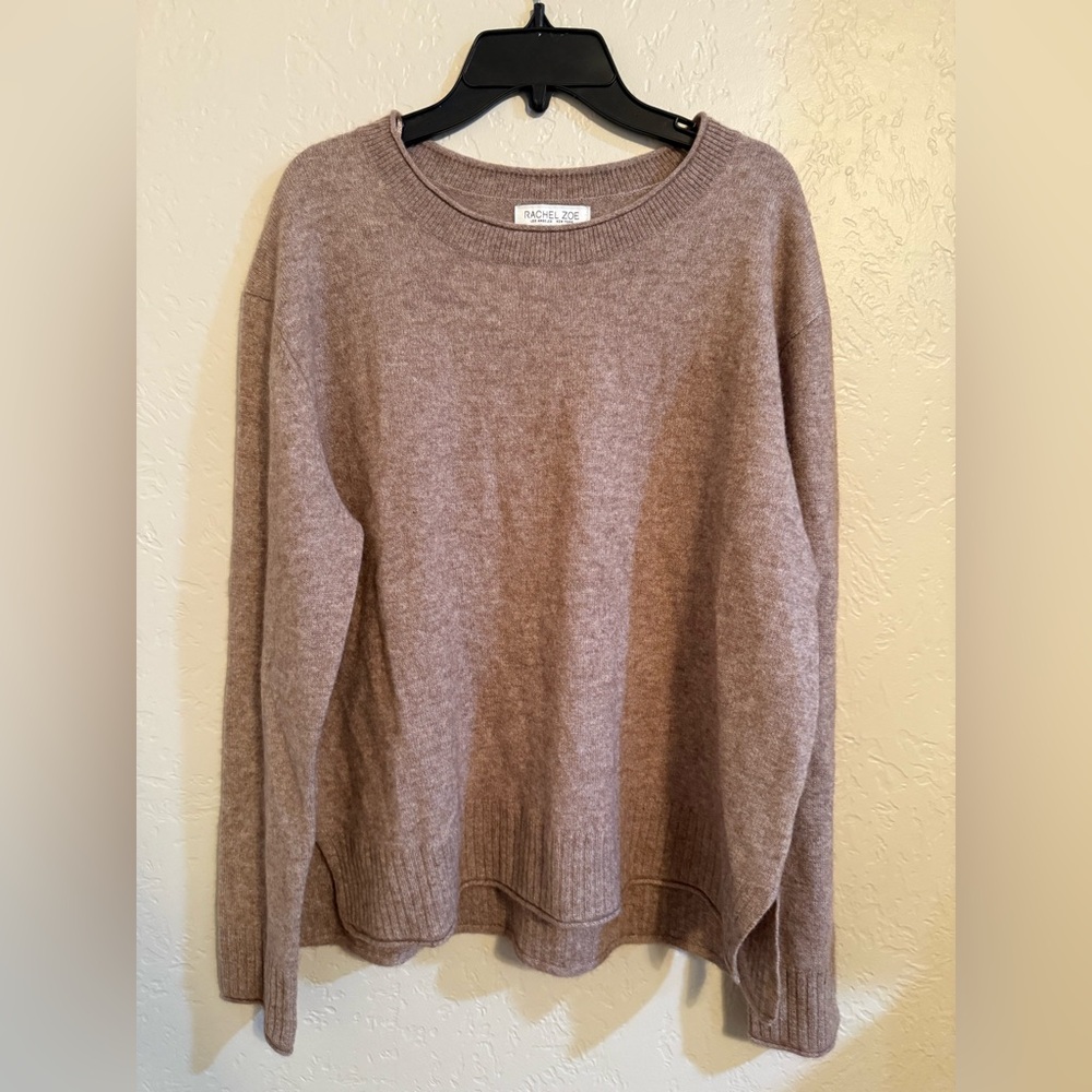 Rachel Zoe Women's size large 100% cashmere Tan Crew Neck Sweater